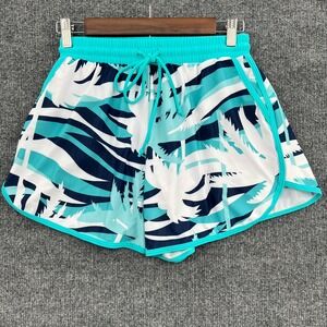 Summer Mae Swim Shorts Women 10 Teal Palm Drawstring Beach Tropical Vacation